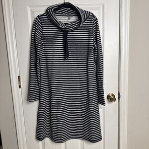 T by Talbots Women’s Size Medium Navy White Striped Funnel Neck Knit Dress